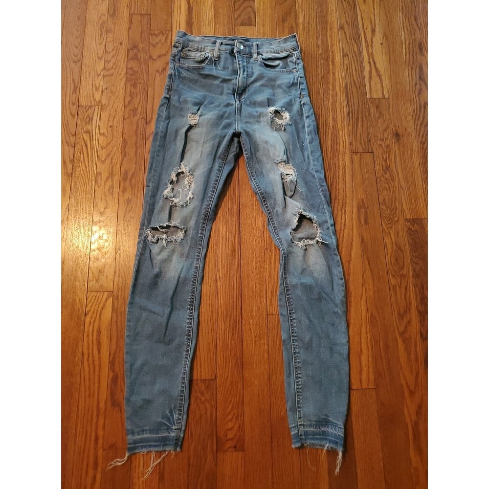 Aeropostale Aero Cheeky Jegging Medium Wash Distressed Frayed Hem Skinny Jeans 6